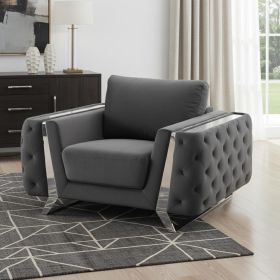 50" Dark Gray and Silver Velvet Tufted Arm Chair