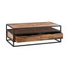 50" Brown And Black Solid Wood And Metal Coffee Table With Two Drawers And Shelf