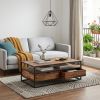 50" Brown And Black Solid Wood And Metal Coffee Table With Two Drawers And Shelf