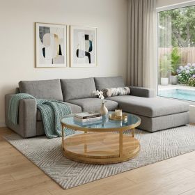 43" Clear And Natural Glass And Metal Round Coffee Table With Shelf