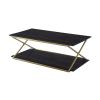 51" Dark Brown And Gold Metal Coffee Table With Shelf