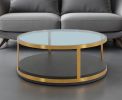 43" Clear And Black Solid Wood Round Coffee Table With Shelf