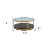 43" Clear And Black Solid Wood Round Coffee Table With Shelf