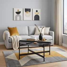 32" Black and Gray And Black Concrete And Metal Round Coffee Table
