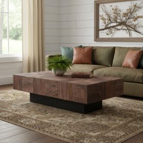 59" Dark Brown And Black Solid Wood Coffee Table