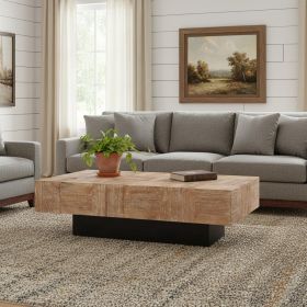 59" Brown And Black Solid Wood Coffee Table