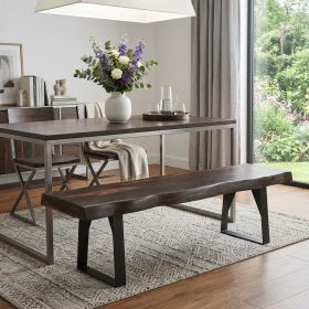 68" Dark Brown and Black Solid Wood Dining Bench