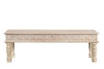 58" White Distressed and Carved Solid Wood Dining bench