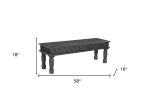 58" Black Distressed and Carved Solid Wood Dining Bench