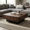 40" Dark Brown And Black Solid Wood Square Coffee Table