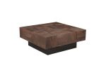 40" Dark Brown And Black Solid Wood Square Coffee Table