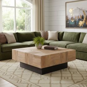 40" Brown And Black Solid Wood Square Coffee Table