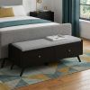 59" Gray and Black Upholstered Polyester Blend Bench with Drawers
