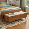 59" Beige and Brown Upholstered Polyester Blend Bench with Drawers
