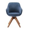 23" Blue Fabric And Natural Swivel Accent Arm Chair