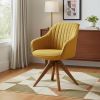 23" Yellow Fabric And Natural Swivel Arm Chair
