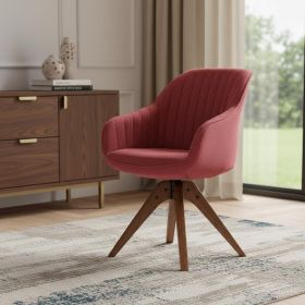 23" Red And Natural Tufted Fabric Swivel Arm Chair