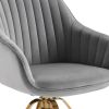 23" Gray Velvet And Gold Swivel Arm Chair
