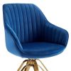 23" Blue Velvet And Gold Swivel Arm Chair