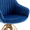 23" Blue Velvet And Gold Swivel Arm Chair