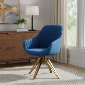 23" Blue Velvet And Gold Swivel Arm Chair