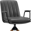 23" Gray And Natural Faux Leather Swivel Arm Chair