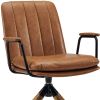 23" Carmel Brown Faux Leather Swivel Arm Chair