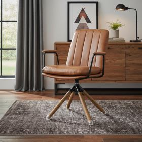 23" Carmel Brown Faux Leather Swivel Arm Chair