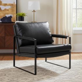 27" Black Faux Leather and Metal Arm Chair