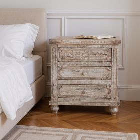 31" Wood Brown Three Drawer Nightstand