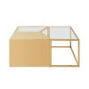 Set of Three 37" Clear And Gold Glass And Stainless Steel Square Mirrored Bunching Coffee Tables