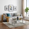Set of Three 37" Clear And Silver Glass And Stainless Steel Mirrored Bunching Coffee Tables