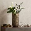 17" Burnished Gold Abstract Cylinder Aluminum Table Vase