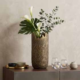 17" Burnished Gold Abstract Cylinder Aluminum Table Vase