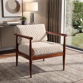 28" Beige And Brown Fabric Geometric Arm Chair