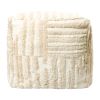 18" Beige Cotton Cube Striped Pouf Ottoman