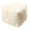 18" Beige Cotton Cube Striped Pouf Ottoman