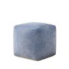 18" Blue Chenille Cube Pouf Ottoman