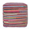18" Red Cotton Cube Striped Pouf Ottoman