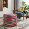 18" Red Cotton Cube Striped Pouf Ottoman
