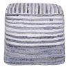 18" Blue Cotton Cube Striped Pouf Ottoman