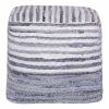 18" Blue Cotton Cube Striped Pouf Ottoman