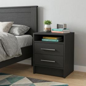 20" Black Two Drawer Faux Wood Nightstand