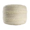 18" Natural and Ivory Cotton Blend Round Striped Pouf Ottoman