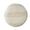 18" Natural and Ivory Cotton Blend Round Striped Pouf Ottoman
