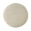 18" Natural and Ivory Cotton Blend Round Striped Pouf Ottoman