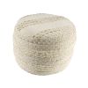 18" Natural and Ivory Cotton Blend Round Striped Pouf Ottoman