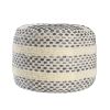 18" Ivory and Blue Cotton Blend Round Striped Pouf Ottoman