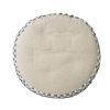18" Ivory and Blue Cotton Blend Round Striped Pouf Ottoman