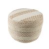 18" Ivory and Brown Cotton Blend Round Striped Pouf Ottoman